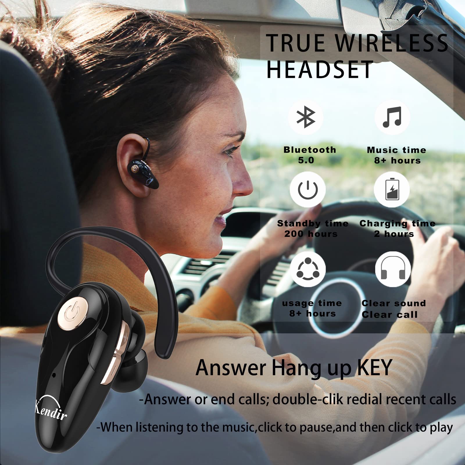 Wireless Bluetooth Headset V5.0 - Ultra Lightweight Earbuds with Built-in Mic, Volume Control & Carrying Case | Hands-Free for Calls, Music | Compatible with Android, iPhone, Smartphones & Laptops | Perfect for Workouts, Commuting & Office Use