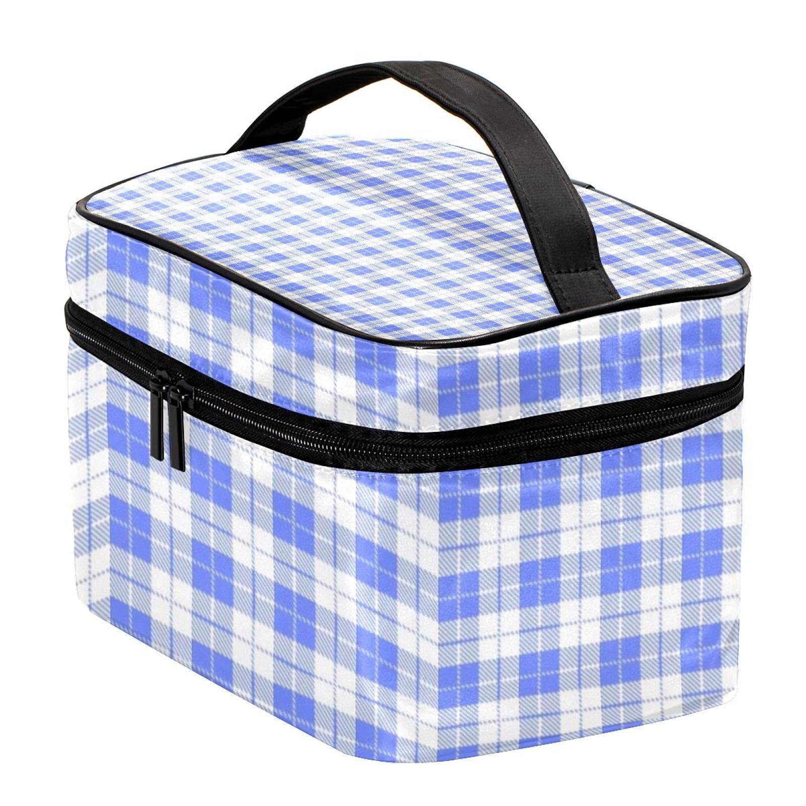 Light Purple Plaid Check Pattern Large Travel Makeup Bag - Waterproof Cosmetic Organizer Case with Zipper for Women & Girls | Perfect for Vacation, Gym, Business Trips & Daily Essentials Storage