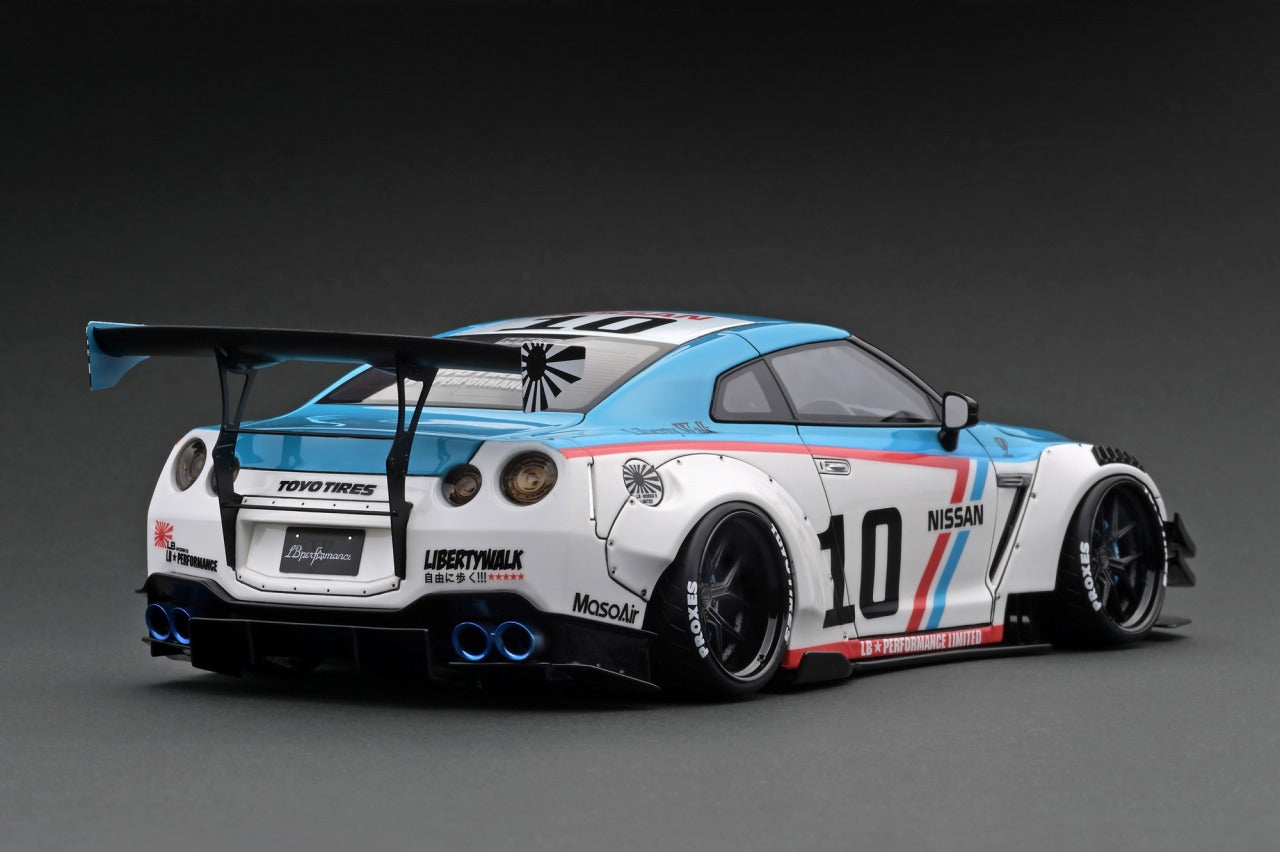 1:18 Scale Nissan Skyline GT-R R35 Liberty Walk Type 2 Diecast Model Car - White & Blue Racing Design - Perfect for Collectors, Car Enthusiasts & Home/Office Display