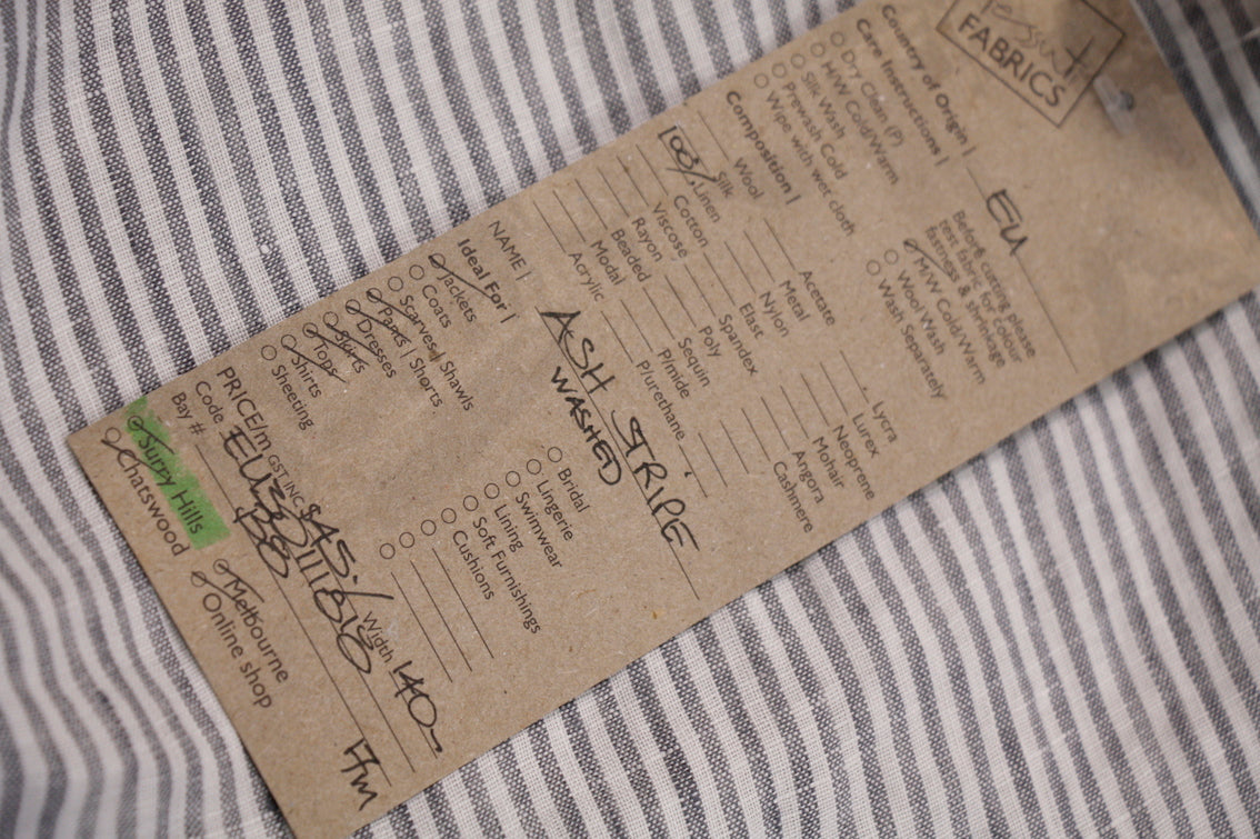 Premium Ash Stripe Washed Linen Fabric - Soft & Breathable Natural Material for Clothing, Dresses, Curtains & Home Decor