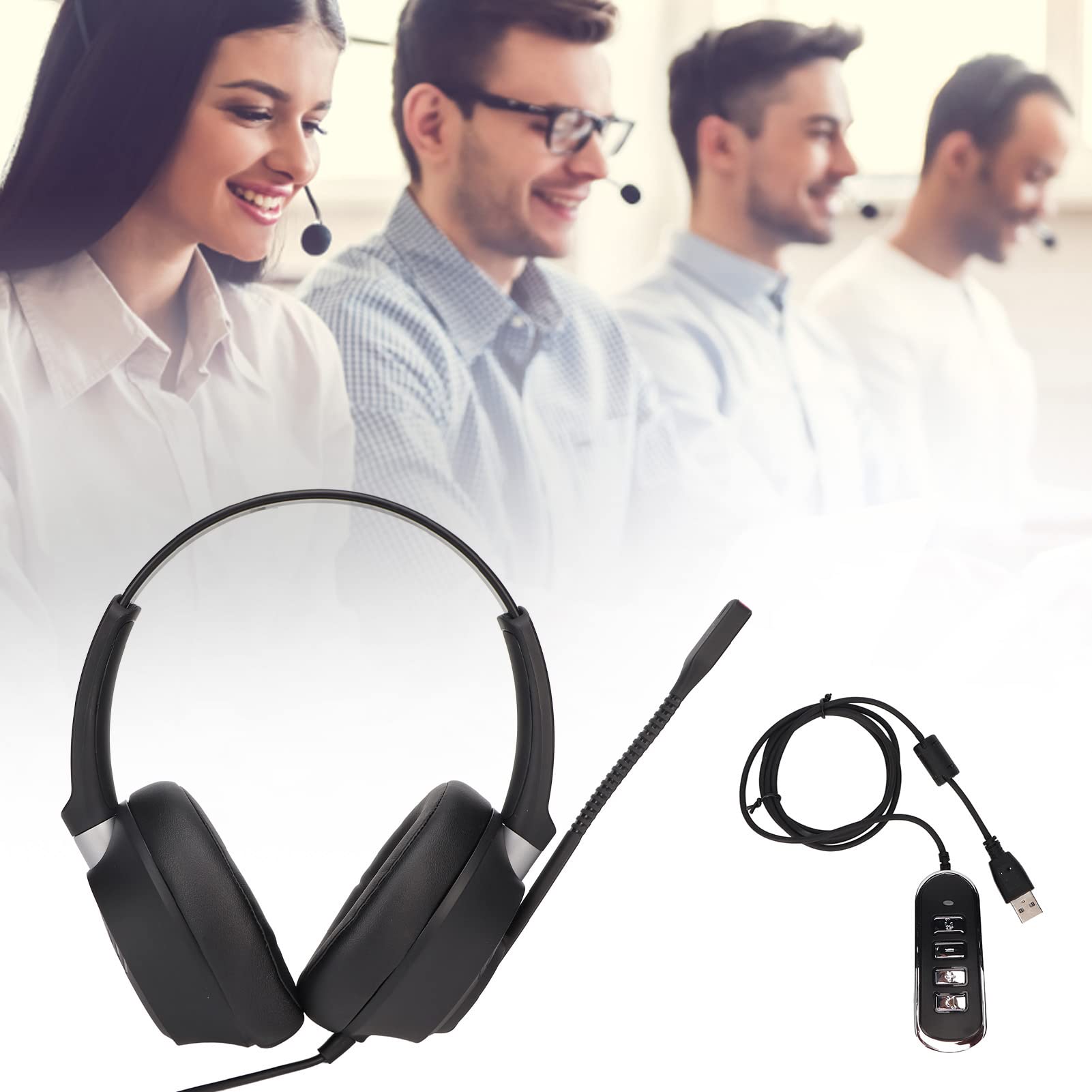 HXLAB Binaural Noise Cancelling Headset with USB Sound Card - Adjustable Comfort Wired Headphones for Office, Telephone, Counseling & Insurance Professionals - Perfect for Call Centers, Remote Work & Customer Service