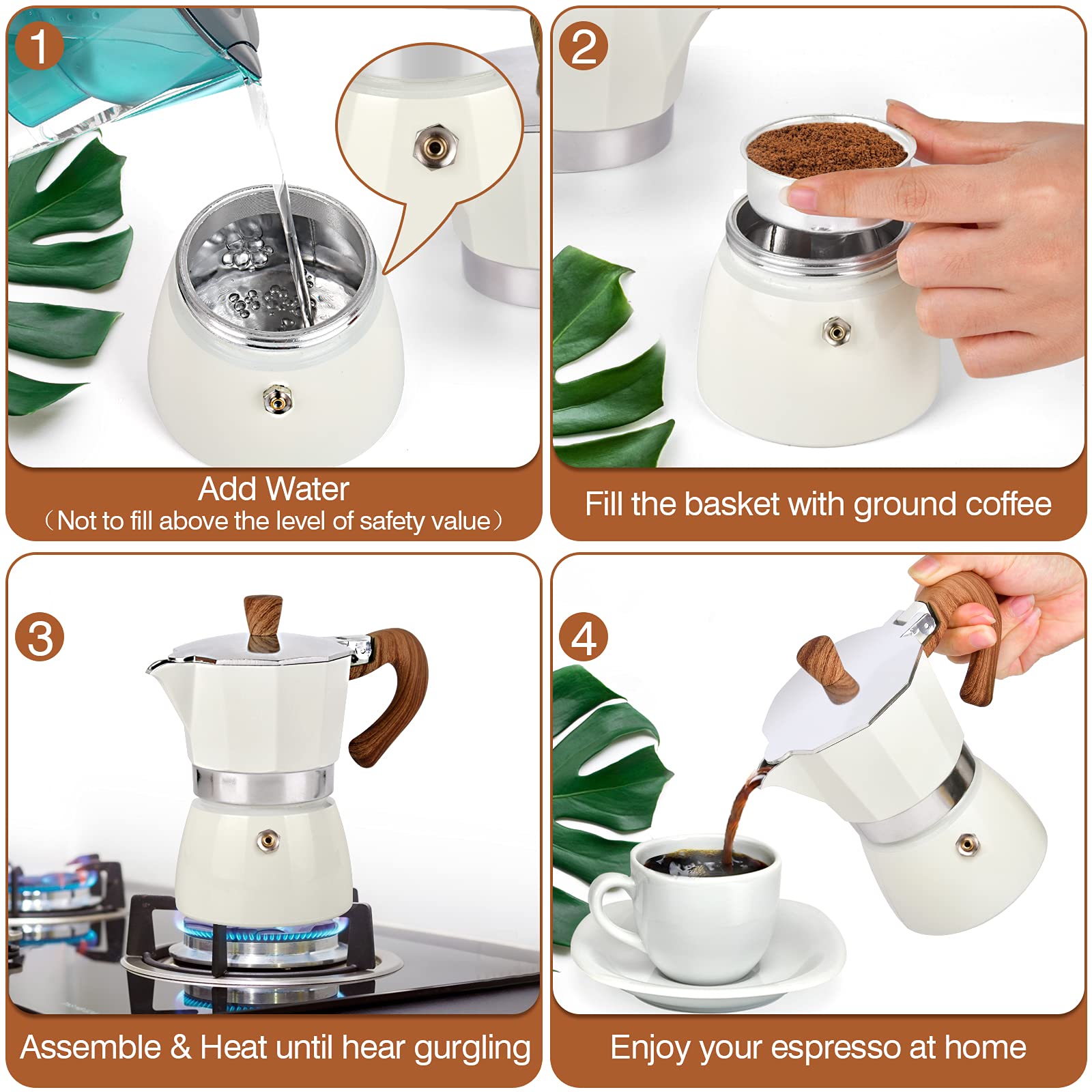 Modern MS Moka Pot - 6 Cup Stovetop Espresso Maker for Camping & Home Use