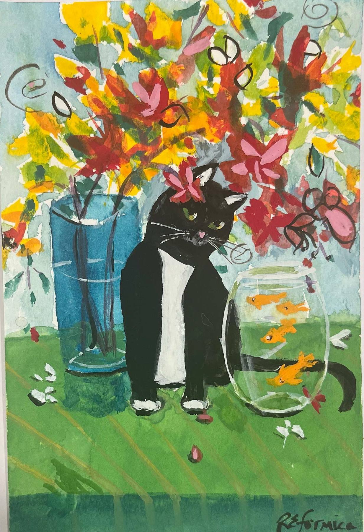 Ruth Formica Black Cat Painting Notecard Set - Handmade Art Greeting Cards for Cat Lovers, Perfect for Birthdays, Thank You Notes & Home Decor