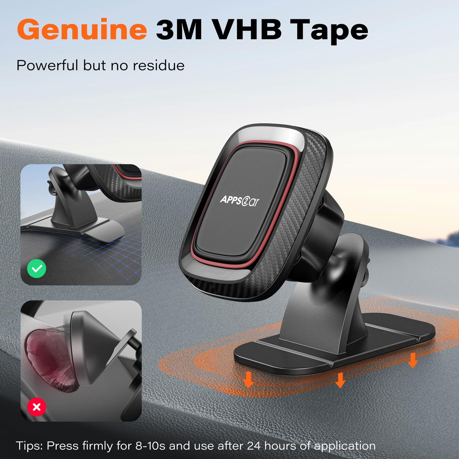 [2 Pack] Super Strong Magnetic Phone Holder for Car - APPS2Car Dashboard Phone Mount with VHB Adhesive | Compatible with iPhone & Samsung | Perfect for Commuting, Road Trips & GPS Navigation