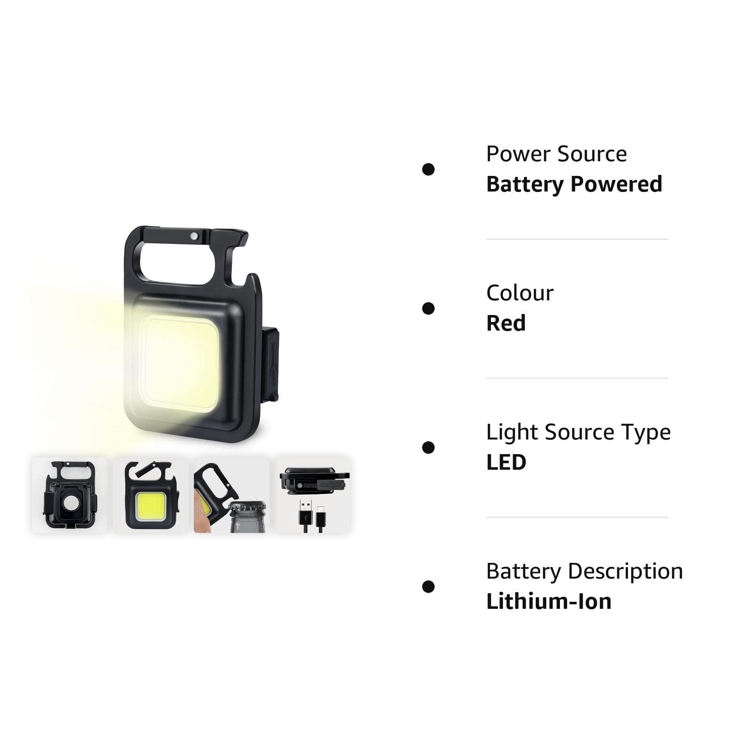 PRT COB Rechargeable Keychain Flashlight - 6W Bright LED, 500mAh USB-C Battery, Built-in Bottle Opener & Magnetic Stand | Perfect for Camping, Hiking, Emergency Kits & Everyday Carry (EDC) Gadget