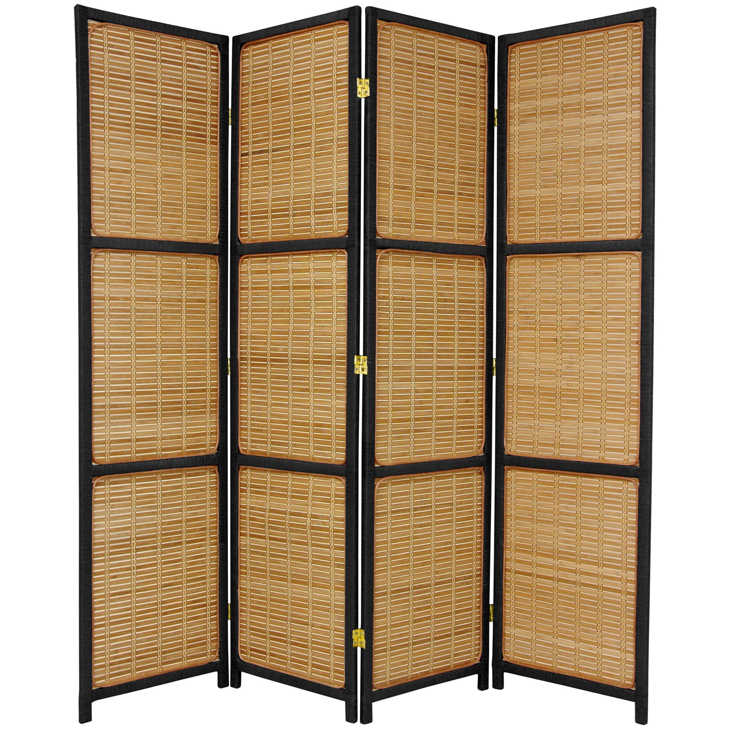 6 ft Tall Black Woven Room Divider Screen - 4 Panel Asian Style Privacy Partition for Living Room, Bedroom & Office Decor