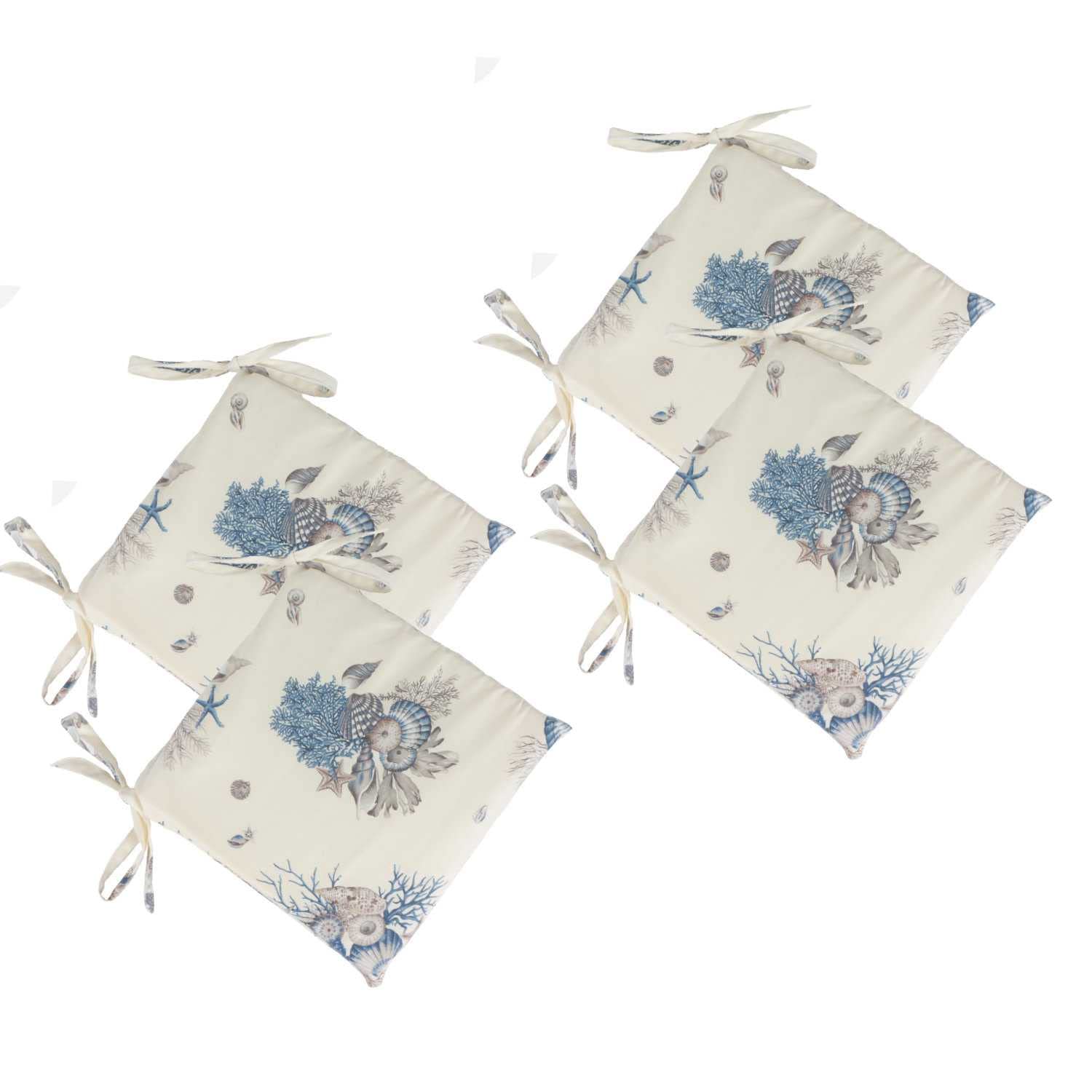 4 Pack 40x40cm Chair Cushions with 100% Cotton Blue Marine Fantasy Covers - 4cm Thick Removable Seat Pads for Dining Chairs, Office Chairs & Home Decor