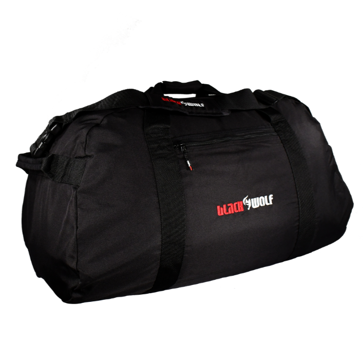 Black Wolf DufflePack 100 - Packable Travel Duffle Bag for Gym, Camping & Weekend Trips - Lightweight & Water-Resistant - Jet Black