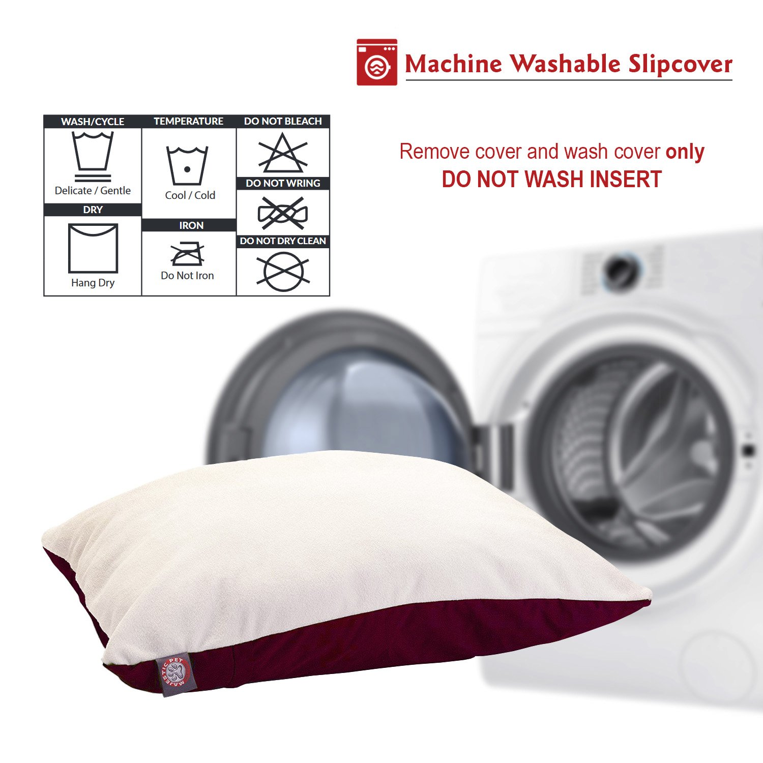 Majestic Pet Washable X-Large Orthopedic Dog Bed - 42x60 Inch Removable Cover, Crate & Kennel Sleeping Pad for Large Breed Dogs (Burgundy) - Perfect for Home, Office & Travel Comfort