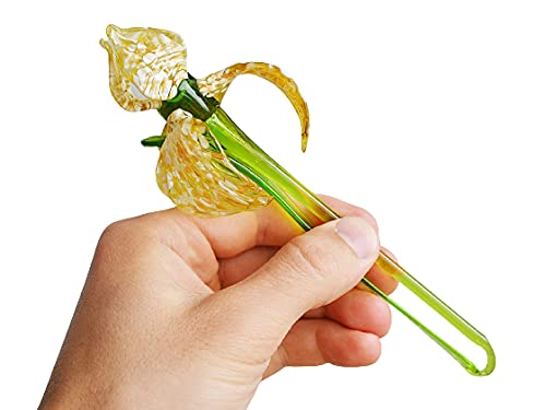 Hand-Blown Glass Iris Flower Sculpture - Yellow Art Glass Figurine for Home Decor, Garden Ornament, Unique Gift Idea | Perfect for Table Centerpieces, Wedding Decorations & Spring Garden Accents