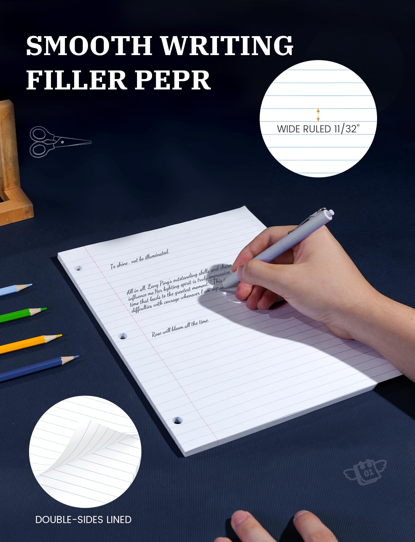 Premium 8.5 x 11 Loose Leaf Paper - 200 Sheets Wide Ruled 3-Hole Punched Binder Paper, 2-Pack (100 Sheets/Pad) for School, Office & Home Organization - Perfect for Notebooks, Binders & Study Notes
