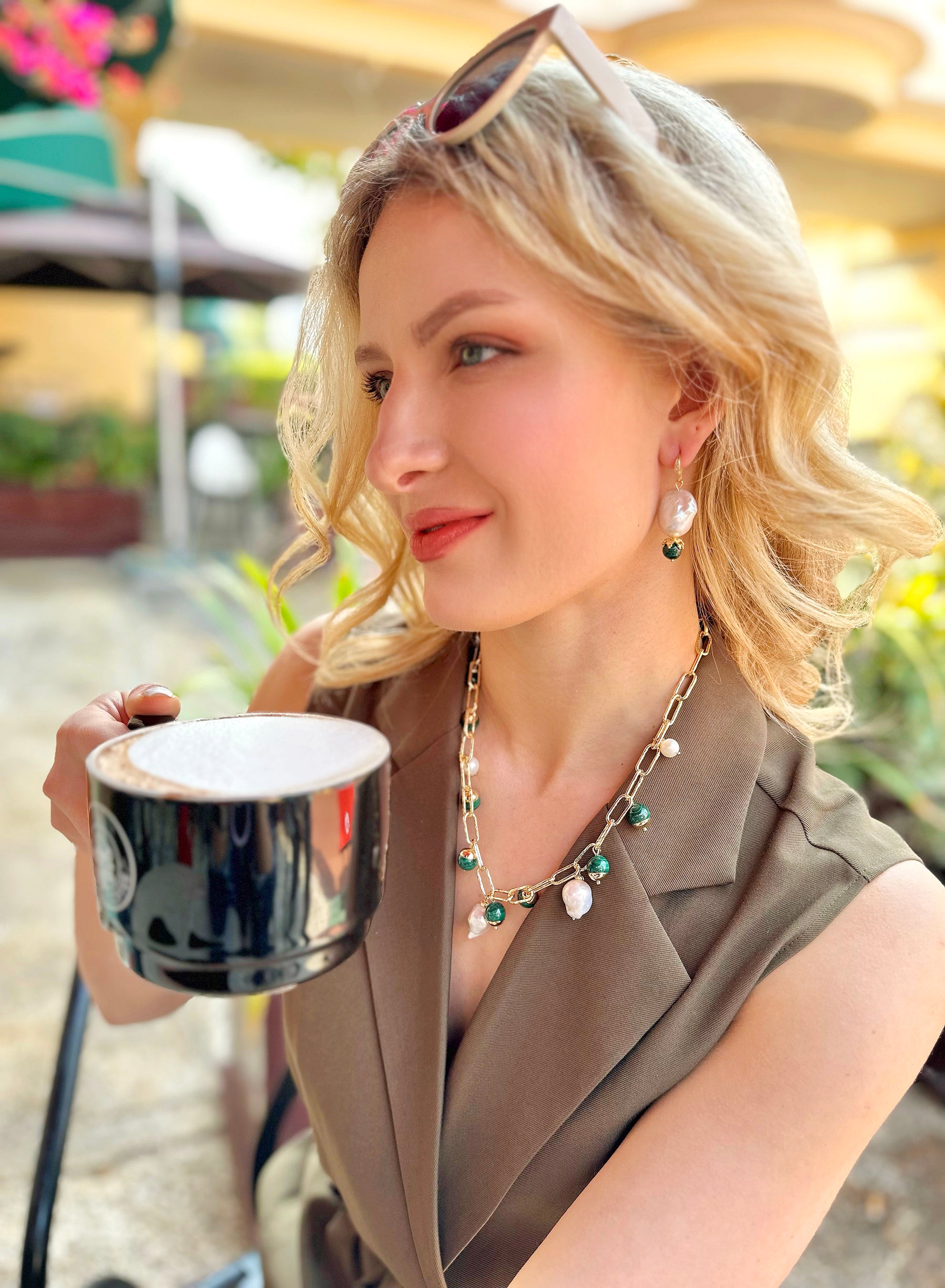 Malachite and Freshwater Pearl Necklace - Elegant Green Gemstone Jewelry for Women | Perfect for Weddings, Parties & Everyday Wear
