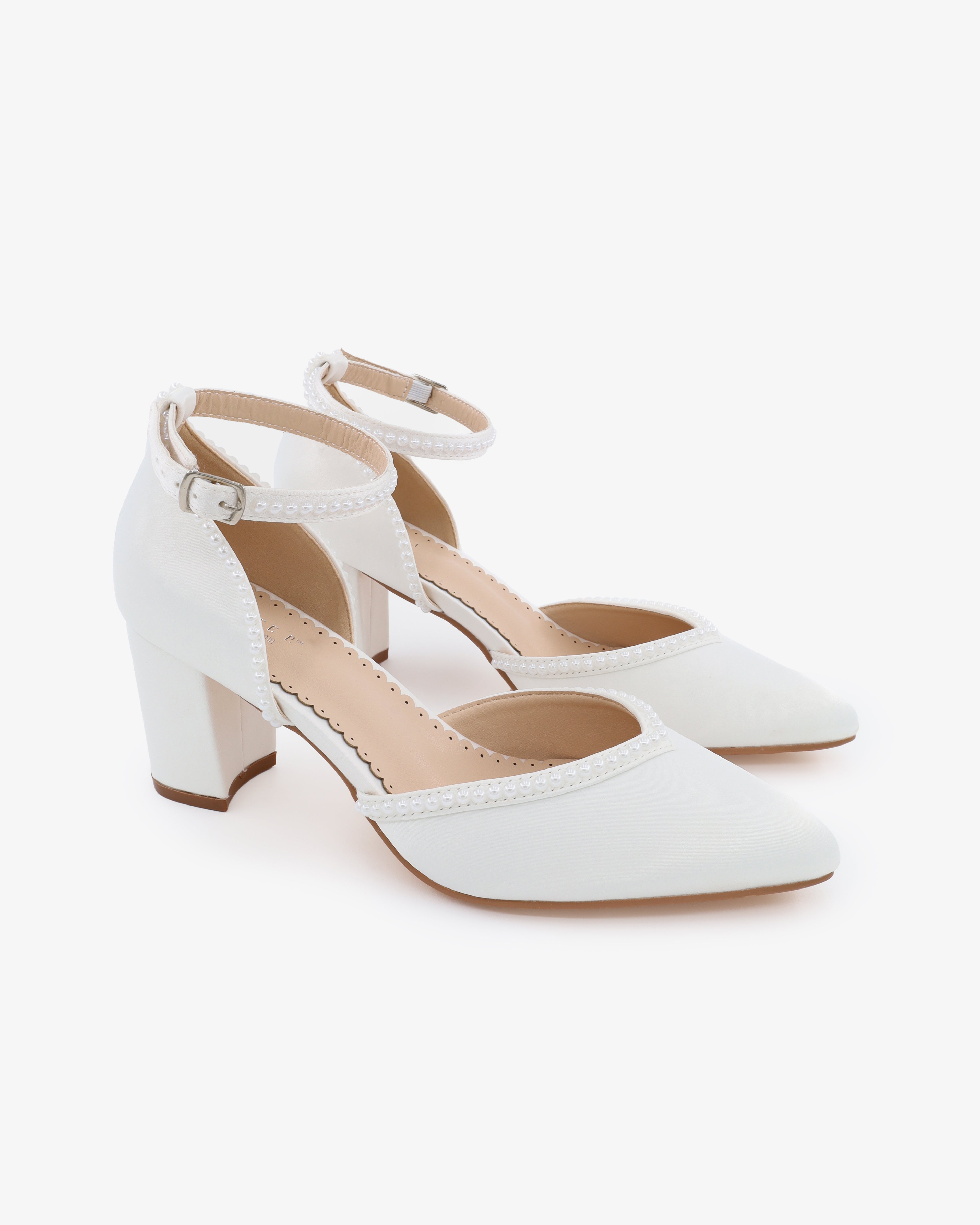 Elegant Block Heel Wedding Shoes with Mini Pearls - Perfect for Bridesmaids, Prom, and Formal Occasions