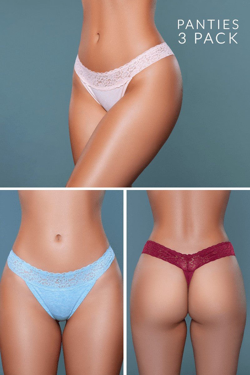 BeWicked Women's Asher 3 Pack Lingerie Set - Sexy Lace Underwear & Bra for Valentine's Day, Anniversary & Romantic Nights