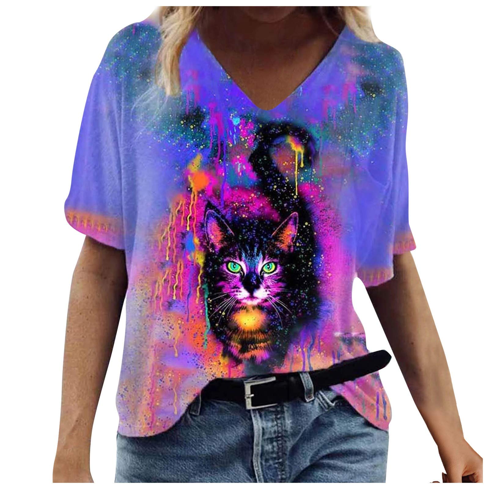 Women's Summer Printed Short Sleeve Crew-Neck T-Shirt - Casual & Dressy Tee Top for Women - Perfect for Office, Weekend Outings & Summer Vacations