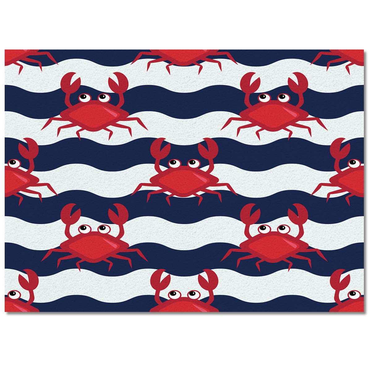 Non-Slip Red Crab Blue Chevron Area Rug 5'x7' - Soft Rectangular Floor Mat for Living Room, Bedroom, Kids Room & Kitchen | Indoor Home Decor, Anti-Skid Design for High Traffic Areas