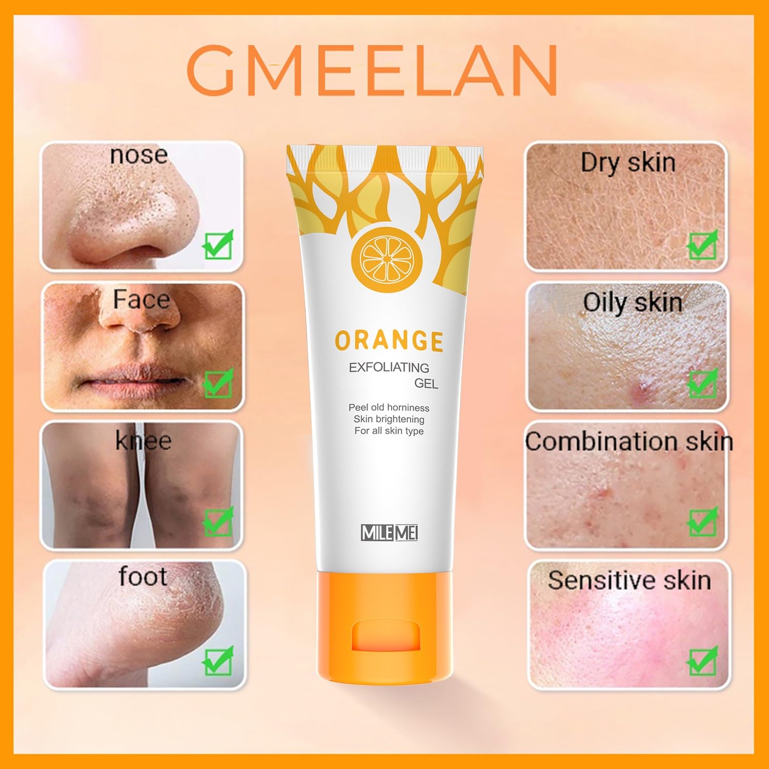 2 Pack Orange Exfoliating Gel for Face & Body - Deep Cleansing Scrub with Moisturizing Properties | Gentle Skin Renewal for Daily Skincare Routine & Spa Treatments