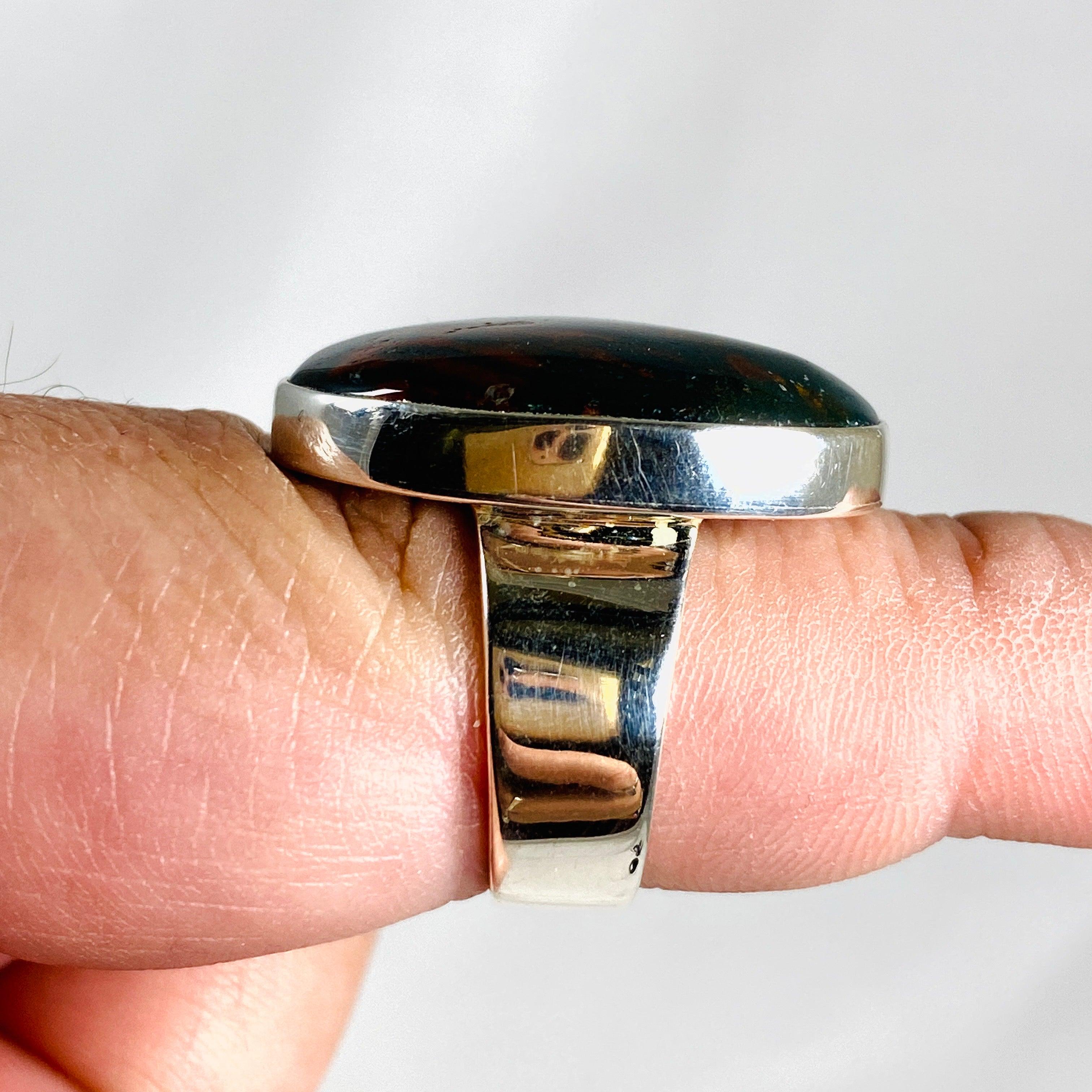 Bloodstone Oval Ring for Women - Size 8 Sterling Silver KRGJ3075 | Healing Crystal Jewelry for Meditation & Spiritual Protection
