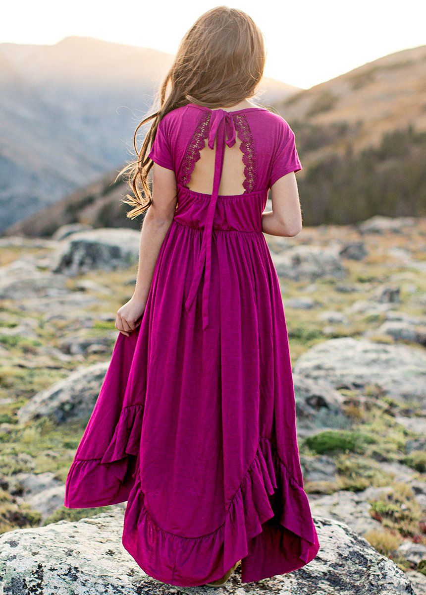 Braelyn Dress in Berry - Flowy Midi Dress for Women, Elegant A-Line Summer Dress with Puff Sleeves | Perfect for Weddings, Parties & Date Nights