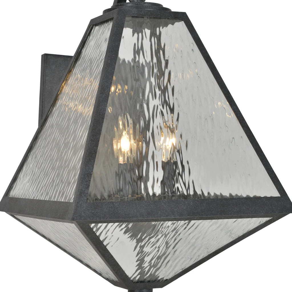 Brian Patrick Flynn Glacier 3-Light Outdoor Wall Sconce - 14x21 Inch Stainless Steel Water Glass Fixture with Black Charcoal Finish - 120V E12 Candelabra Base LED Compatible - Perfect for Patio, Garden, Exterior & Interior Wall Lighting