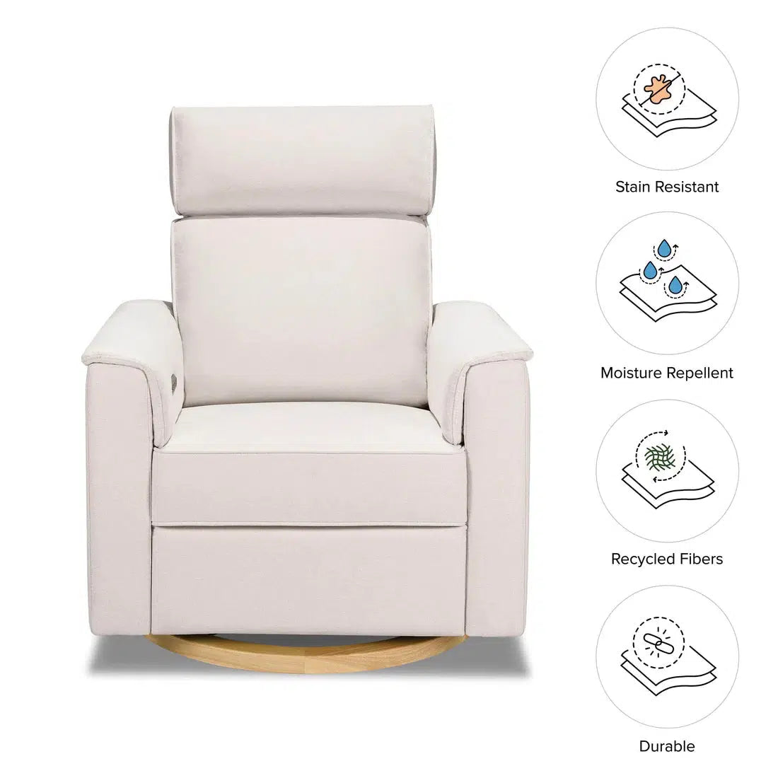 Monogram by Namesake Willa Power Recliner with Adjustable Headrest - Performance Cream Eco Weave Fabric & Wood Base - Exclusive Modern Living Room Chair for Home Theater & Relaxation