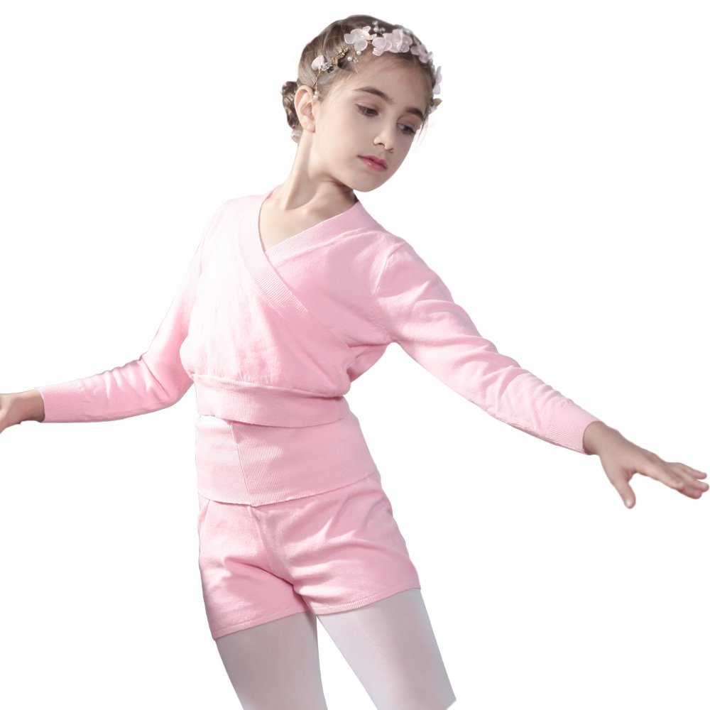 Kids' Long Sleeve Cross Front Dance Sweater - Warm Up Practice Top for Ballet, Jazz & Contemporary - Soft Stretch Comfort for Dance Class & Performance