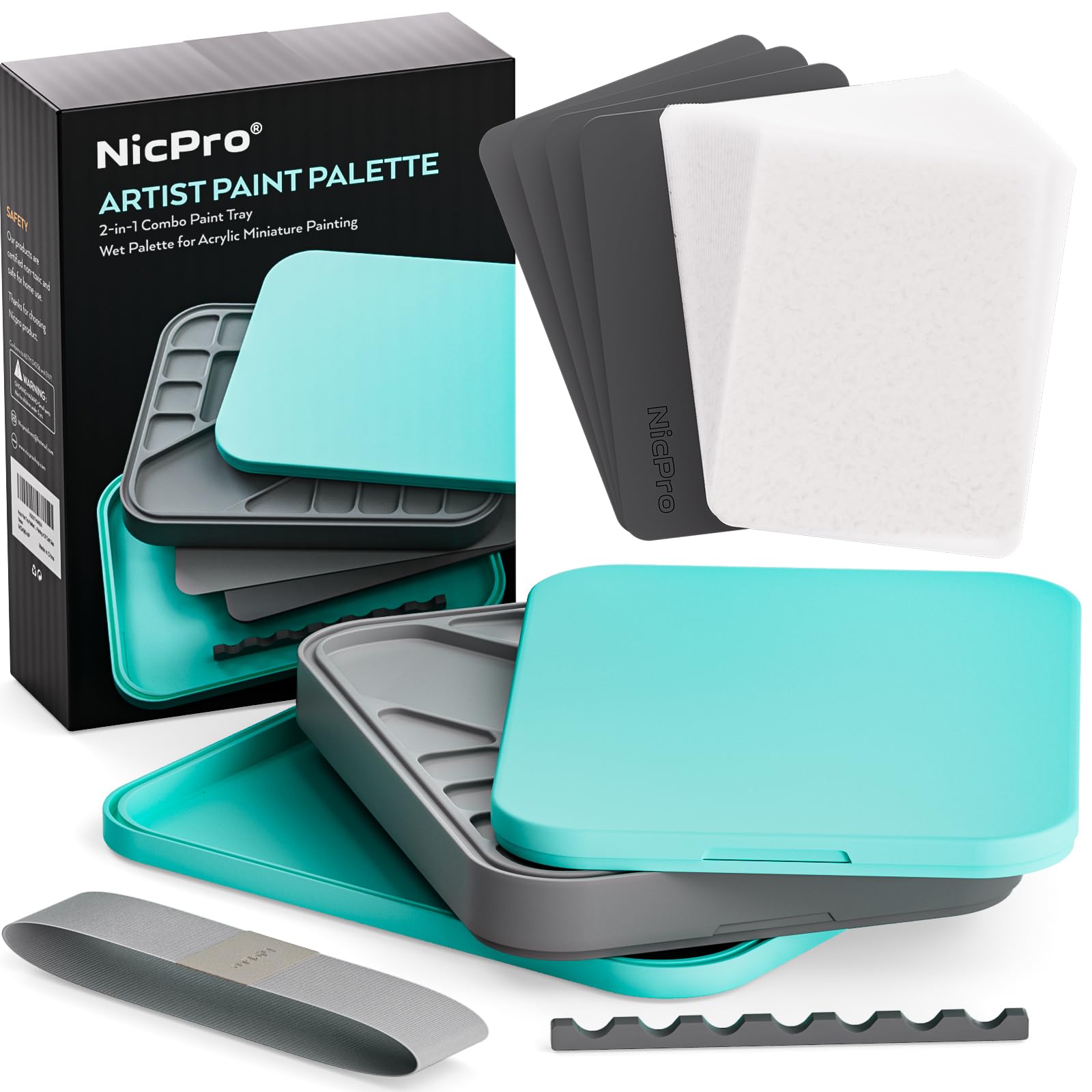 Nicpro Stay Wet Palette for Acrylic Miniature Painting - 100PCS Palette Paper, 4 Sponges & Brush Holder - Paint Mixing Tray for Warhammer 40K Models - Perfect for Miniature Artists & Hobby Painters