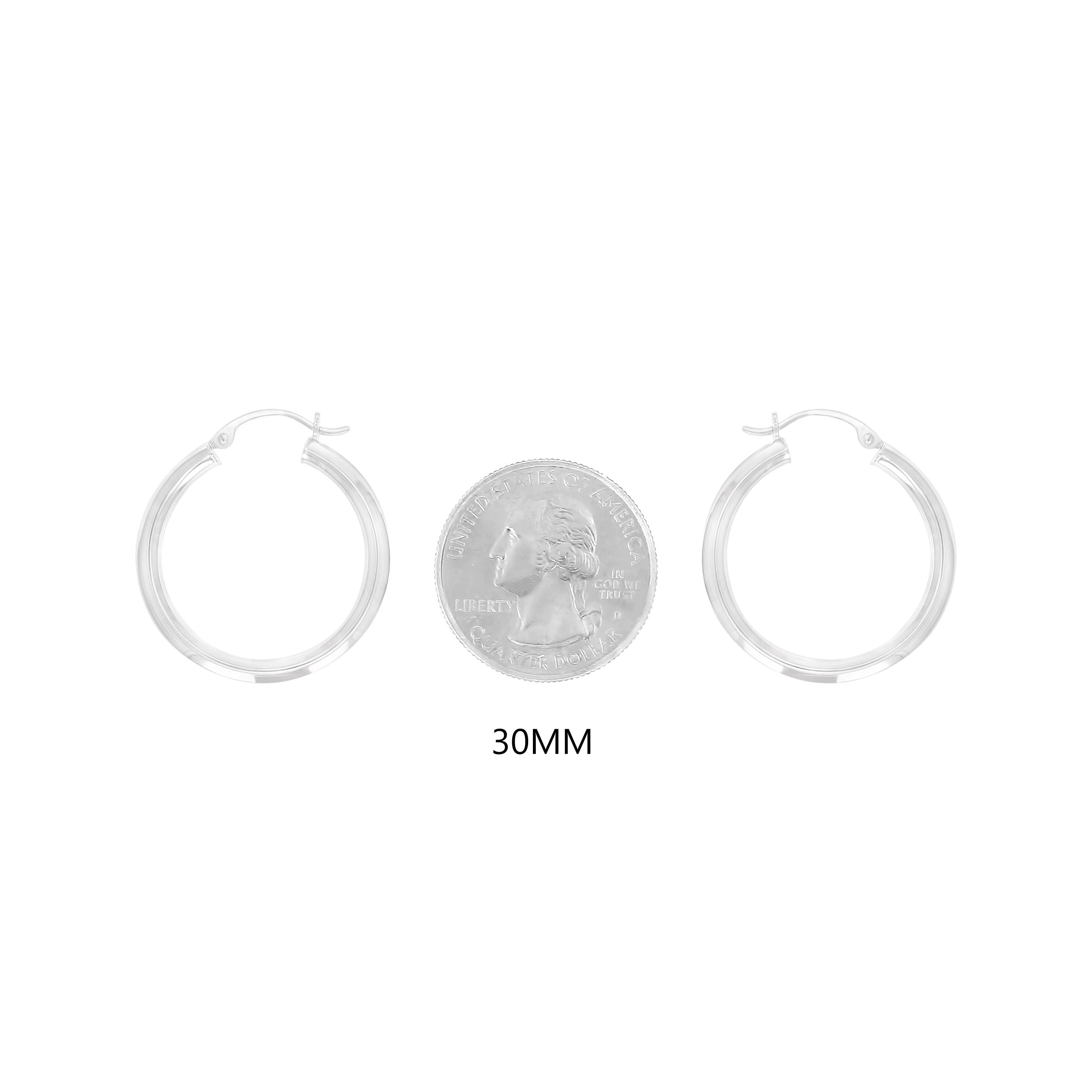 25mm or 30mm Polished 14K White Gold Hoop Earrings for Women - Elegant Everyday & Special Occasion Jewelry Gift