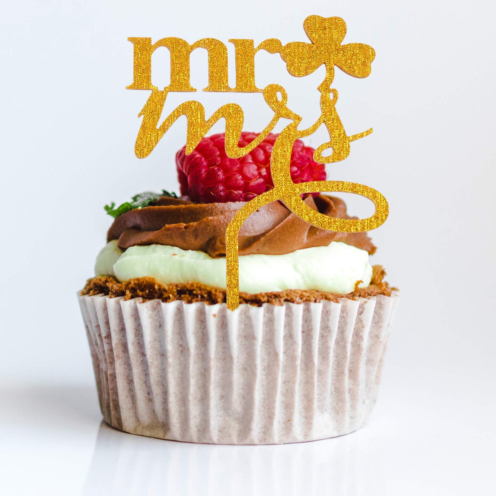 2pcs Shamrock Cake Toppers for Mr and Mrs - Acrylic Wedding Cake Decorations, Cupcake Toppers, Cake Picks for St. Patrick's Day, Bridal Shower, Anniversary Party Decor