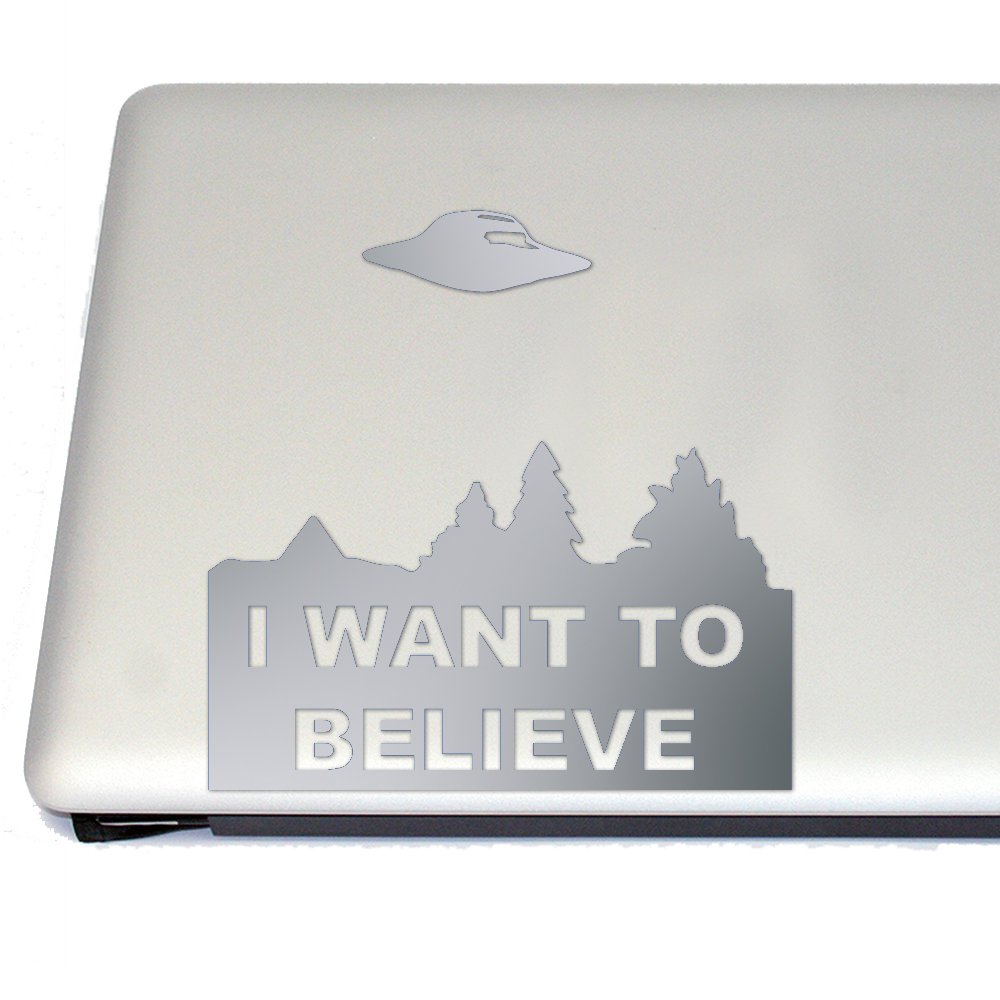 I Want to Believe UFO Vinyl Decal - Silver Cosplay Sticker for X-Files Fans, Laptops, Cars & Windows - Perfect for Sci-Fi Decor & Fan Gear
