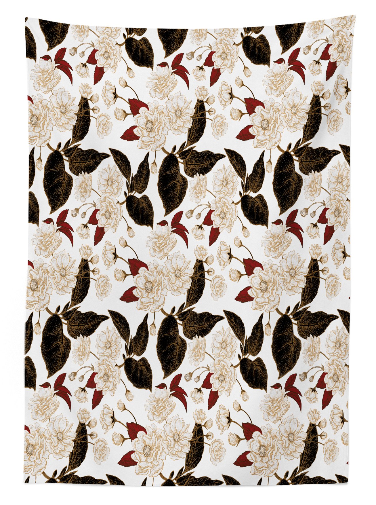 Ambesonne Floral Outdoor Tablecloth - Chinese Plum Flowers Bohemian Pattern, Washable Picnic Table Cover 58x120 Inches, Beige Burgundy Dark Brown - Perfect for Garden Parties, BBQs, and Outdoor Dining