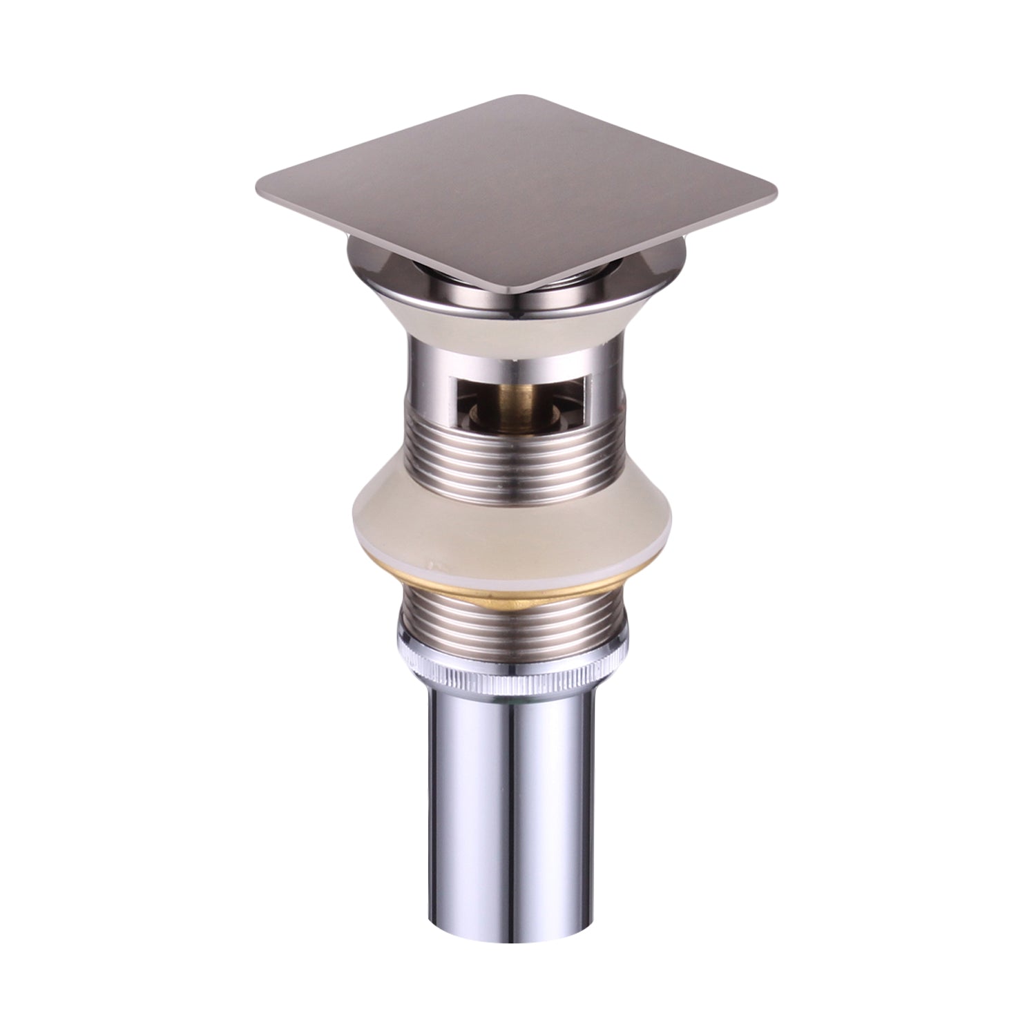 DAX 82013 Square Vanity Sink Pop-Up Drain with Brass Body - 8 7/8 x 2 5/8 Inches - Perfect for Bathroom Vanity & Vessel Sink Installation