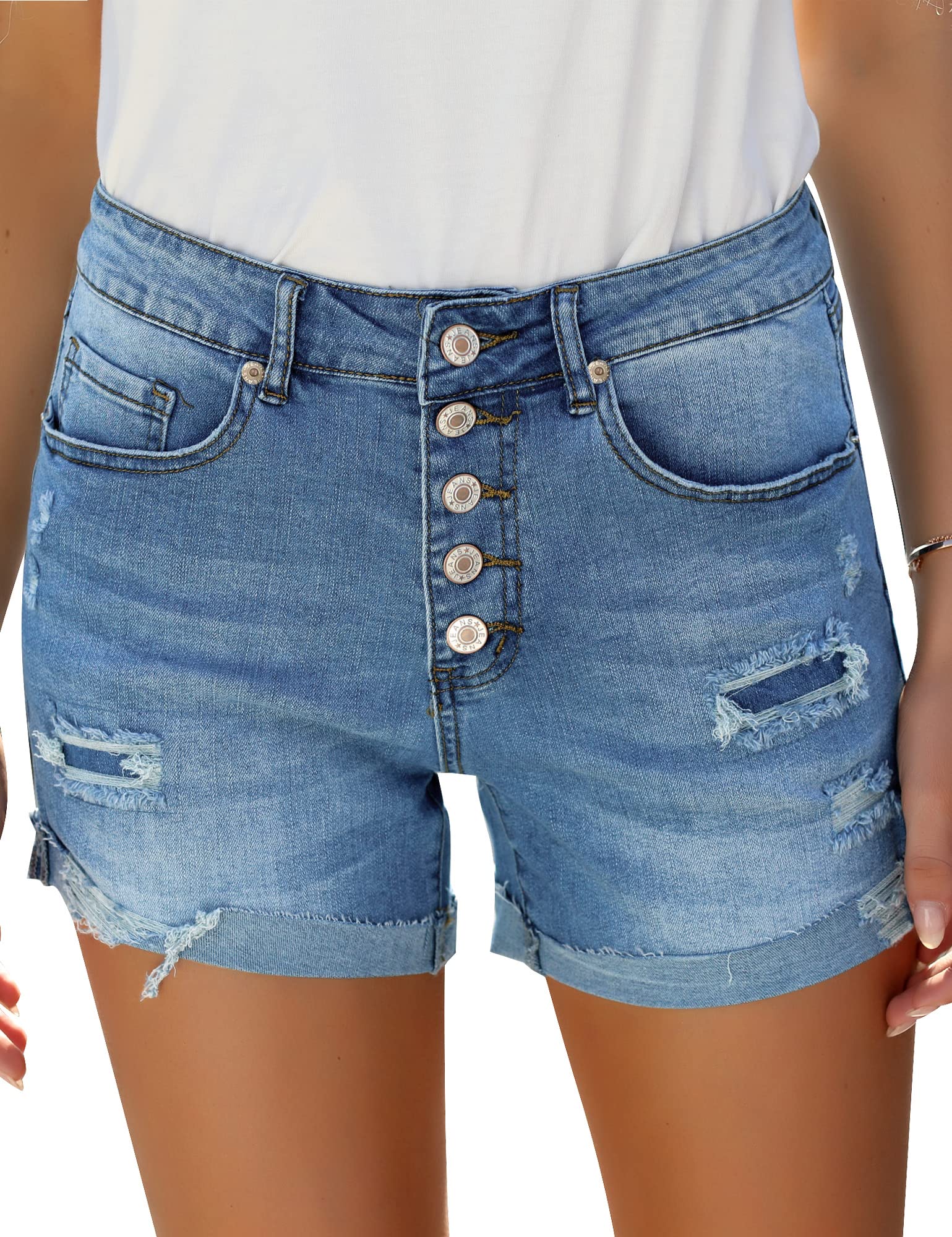 Stylish Women's Distressed Denim Shorts - Stretchy Ripped Jean Shorts for Summer | Perfect for Casual Outings, Beach Trips & Music Festivals