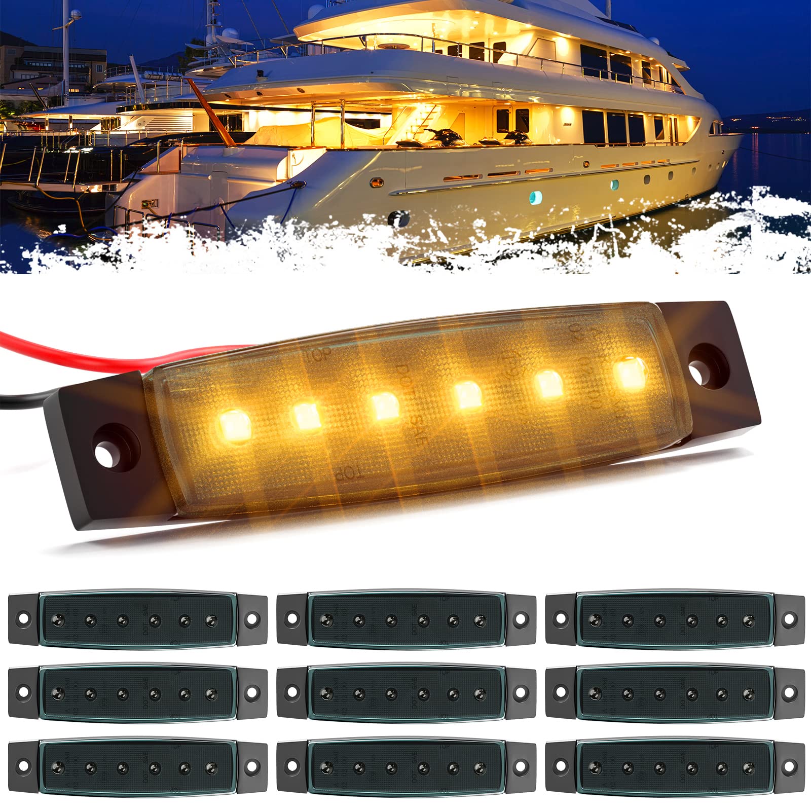 PSEQT 10-Pack Amber LED Marine Boat Navigation Lights - 3.8