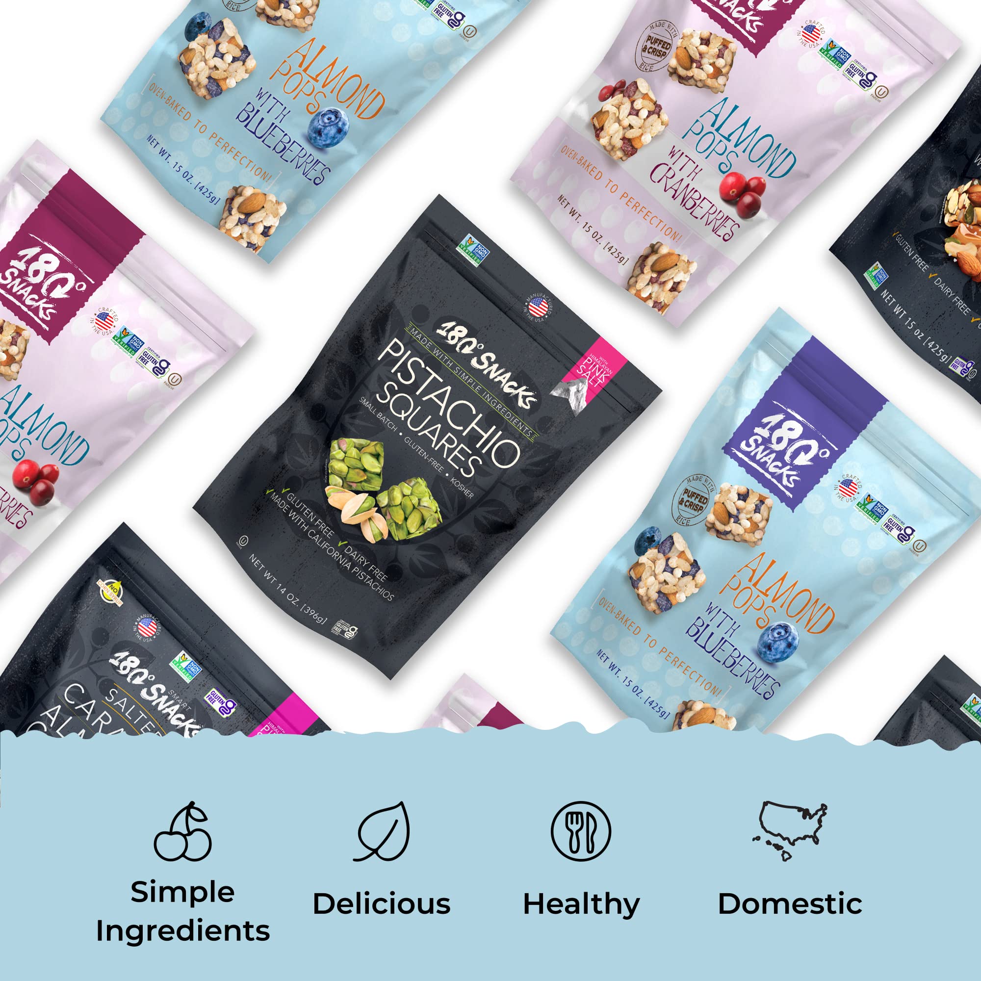 180 Snacks Almond Rice Pops with Blueberries - Healthy Bite-Size Snacks for Kids & Adults - Non-GMO, Gluten-Free, Dairy-Free - Perfect for School Lunches, Office Snacks & On-the-Go Nutrition - 15oz