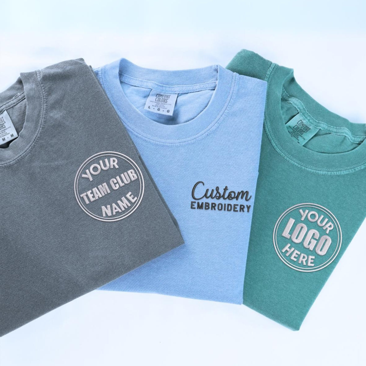 Custom Embroidered Comfort Color® T-Shirts with Text Logo - Soft Cotton Tees for Casual Wear & Personalized Gifts
