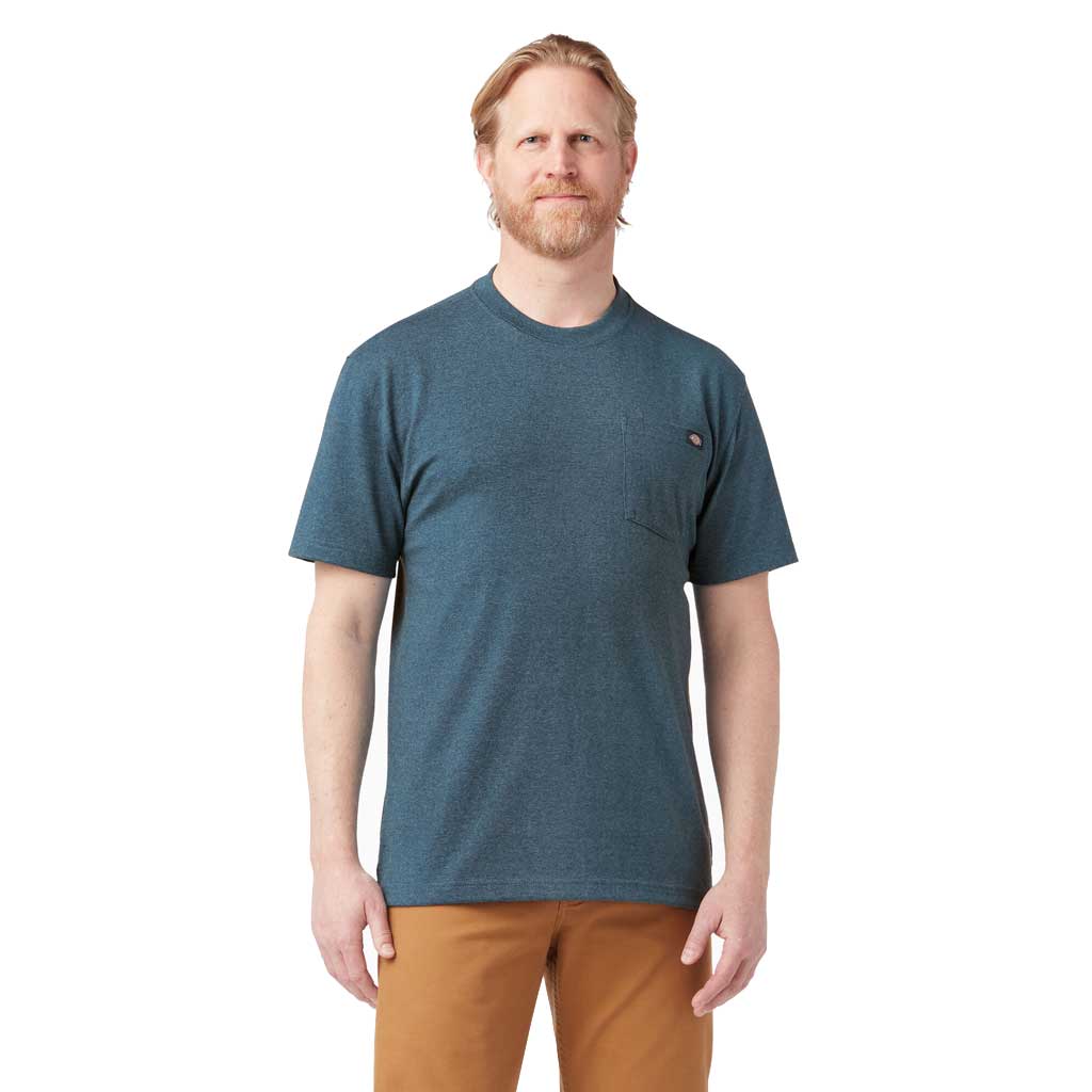 Dickies Heavyweight Heather Crew Pocket T-Shirt for Men - Comfortable Workwear & Casual Wear - Baltic Blue - Perfect for Construction, Outdoor Activities & Everyday Use