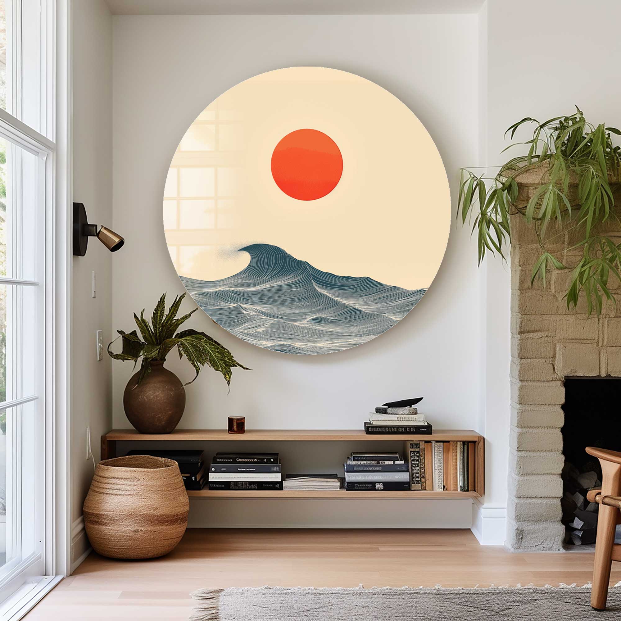 Japanese Sunset Rounded Glass Wall Art - Handmade Modern Home Decor for Living Room, Bedroom & Office - Perfect for Gifts & Interior Design