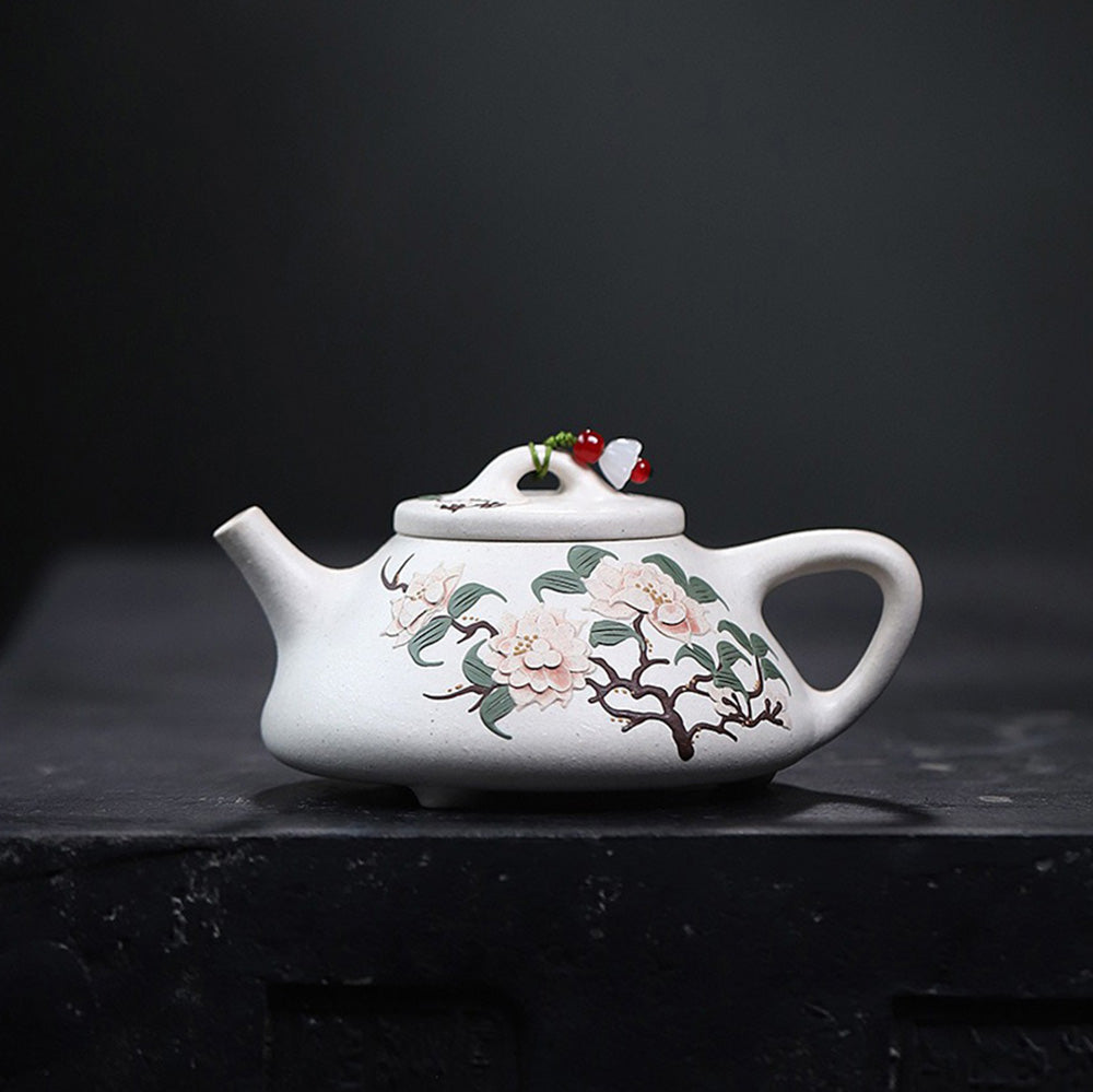 Premium Yixing White Clay Peony Shi Piao Teapot - Handcrafted Chinese Purple Clay Teapot for Gongfu Tea Ceremony, Oolong & Pu-erh Brewing, Tea Lovers Gift