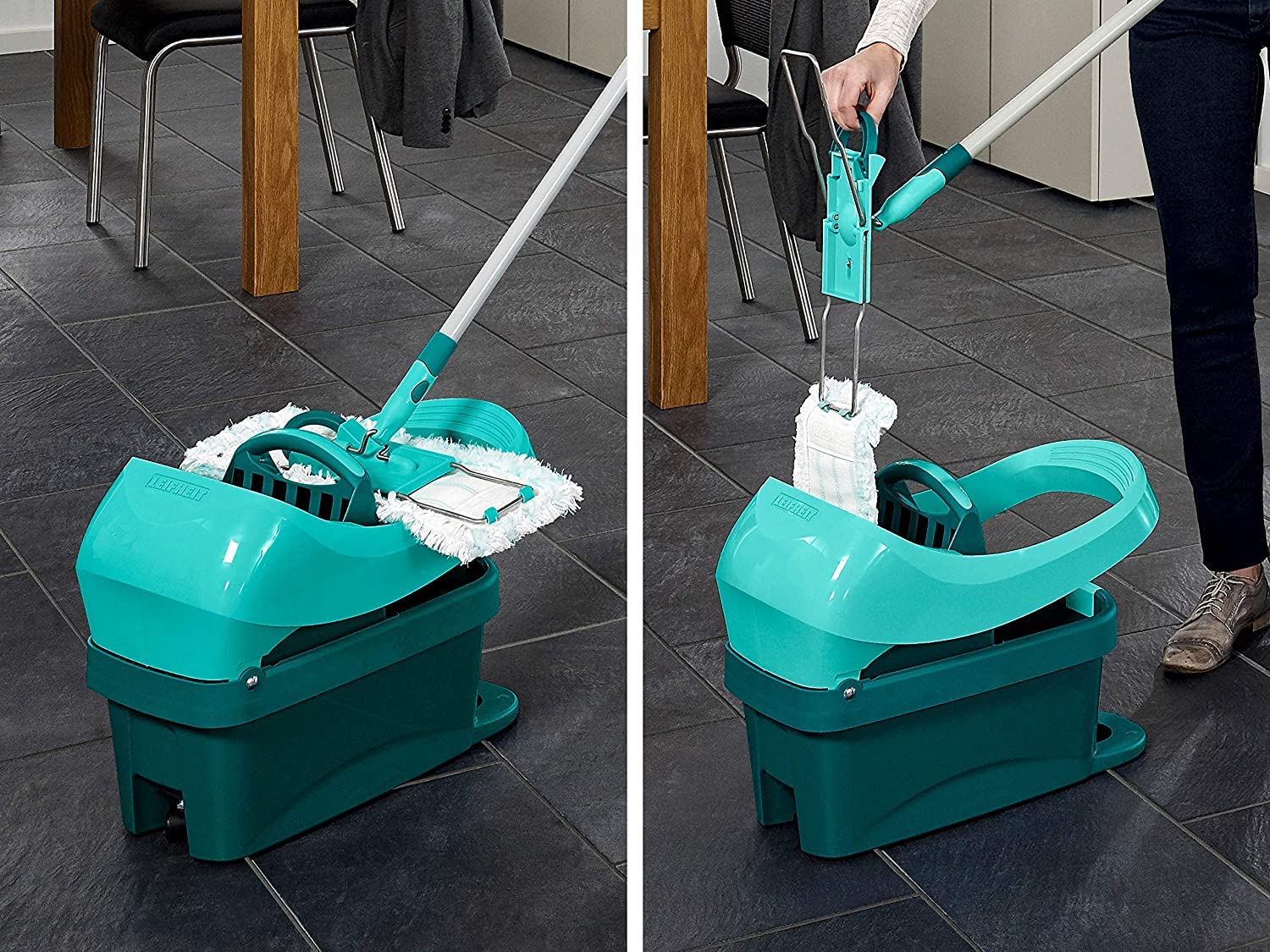 Leifheit Professional Evo Mop Press with Integrated Wheels - Heavy Duty Floor Cleaning for Kitchen, Bathroom & Hardwood Floors