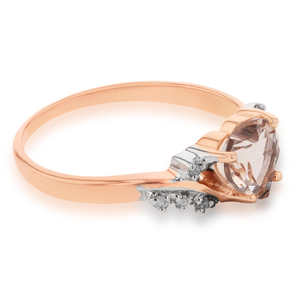 9ct Rose Gold Morganite and Diamond Heart Ring for Women - Elegant Valentine's Day Gift, Anniversary Jewelry, Romantic Proposal Ring - Perfect for Weddings, Date Nights & Special Occasions