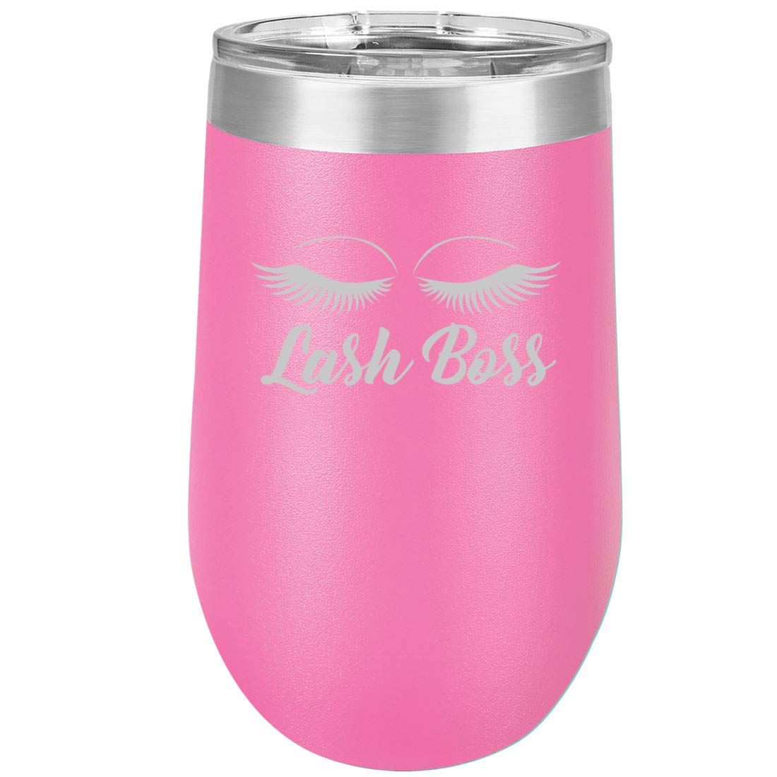16 oz Double Wall Vacuum Insulated Stainless Steel Wine Tumbler - Stemless Coffee Travel Mug with Lid & Straw - Hot Pink - Perfect for Lash Artists, Coffee Lovers & On-the-Go Lifestyle (Ideal for Salon, Office, Commute & Outdoor Activities)