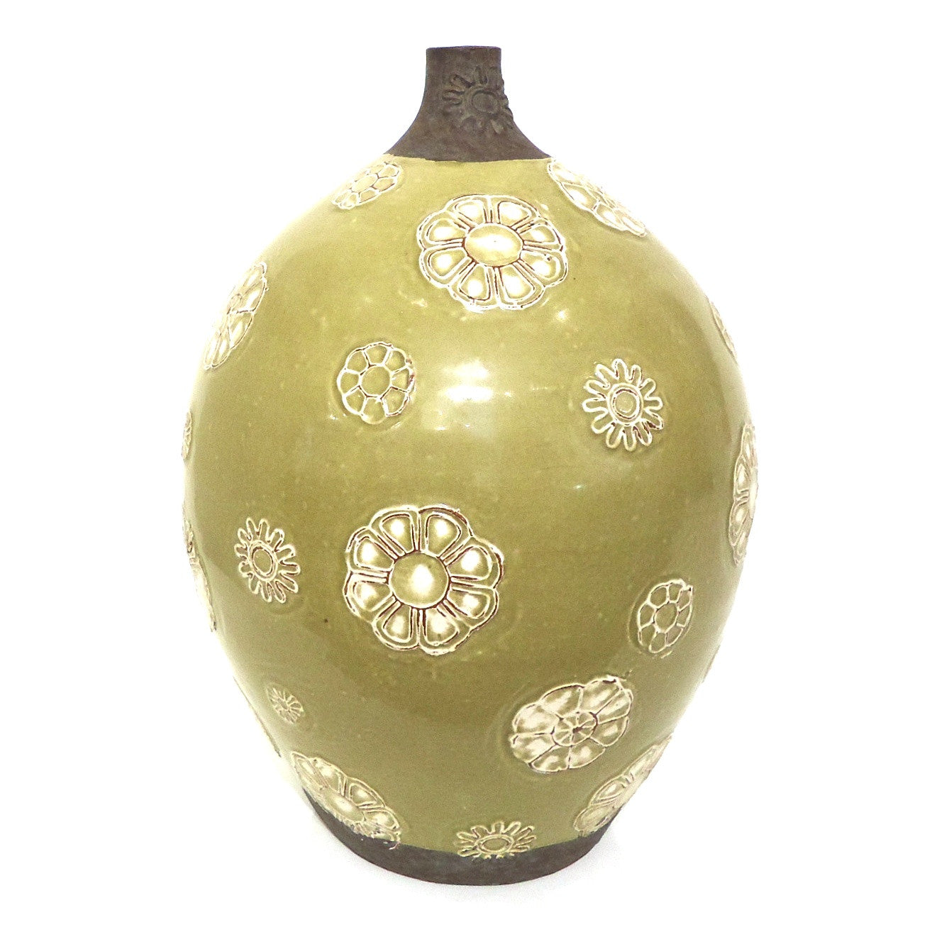 Elegant Green Ceramic Vase with Artificial Flowers - Home Decor for Living Room, Bedroom & Office Centerpiece