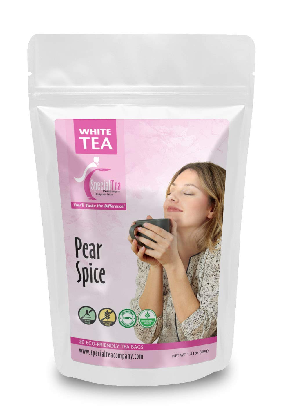Organic Pear Spice White Tea Bags - 20 Count | Premium Loose Leaf Style | Perfect for Relaxation, Afternoon Tea & Gifts