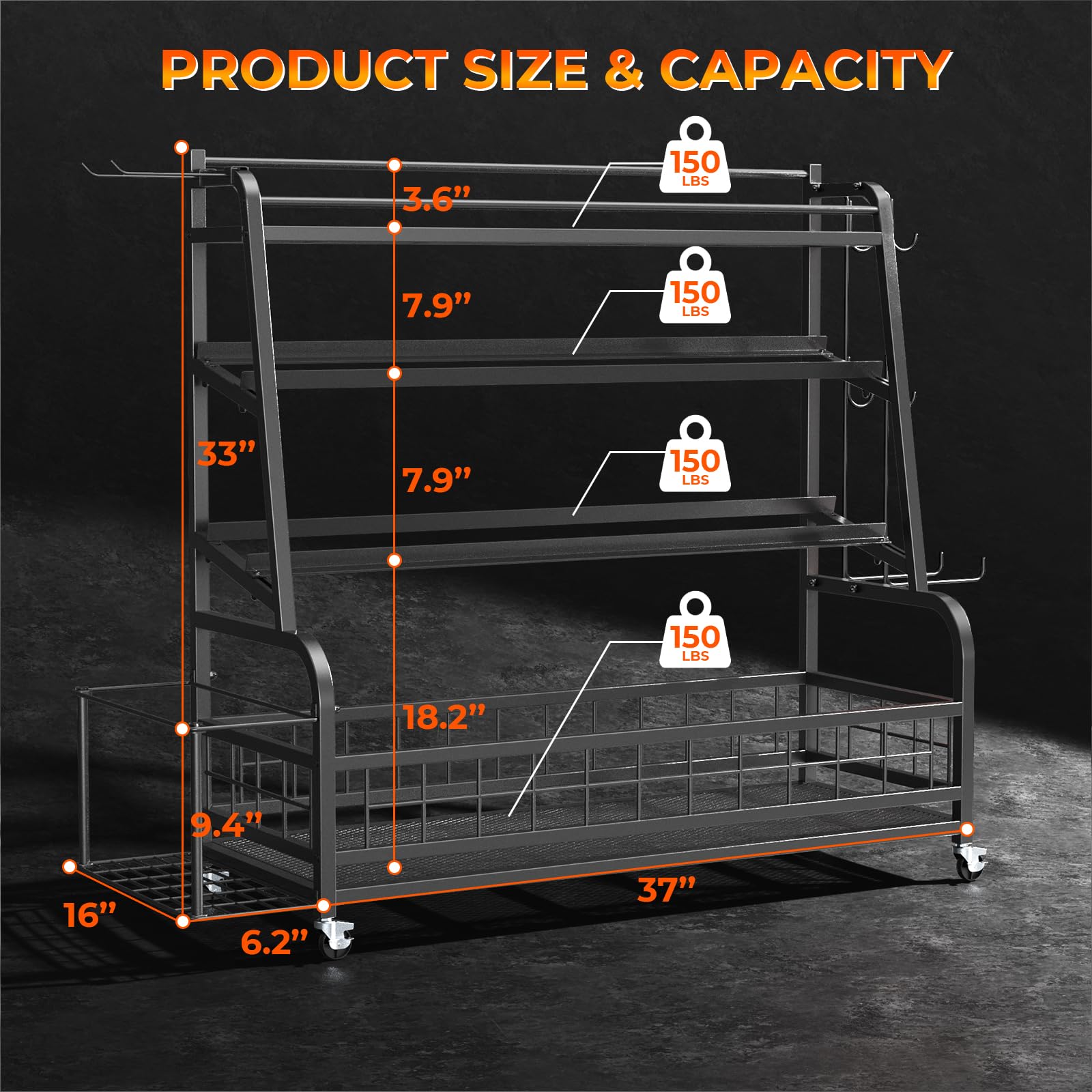 XXL Dumbbell Stand - Adjustable Weight Rack for Home Gym Storage | Organize Dumbbells, Kettlebells & Yoga Mats | Perfect for Garage, Basement & Home Workout Space
