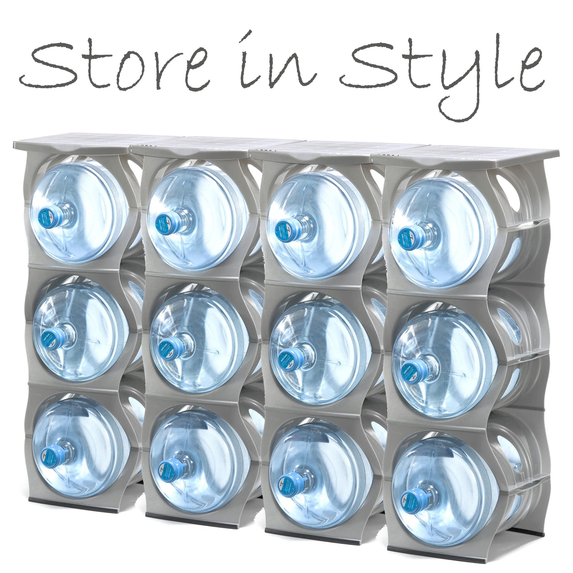 **Stackable 5 Gallon Water Bottle Storage Rack - Heavy-Duty Jug Holder Organizer for Kitchen, Cabinet & Office - Reinforced Polypropylene Shelf (Silver, 3-Tier) - Perfect for Pantry, Garage & Commercial Use**