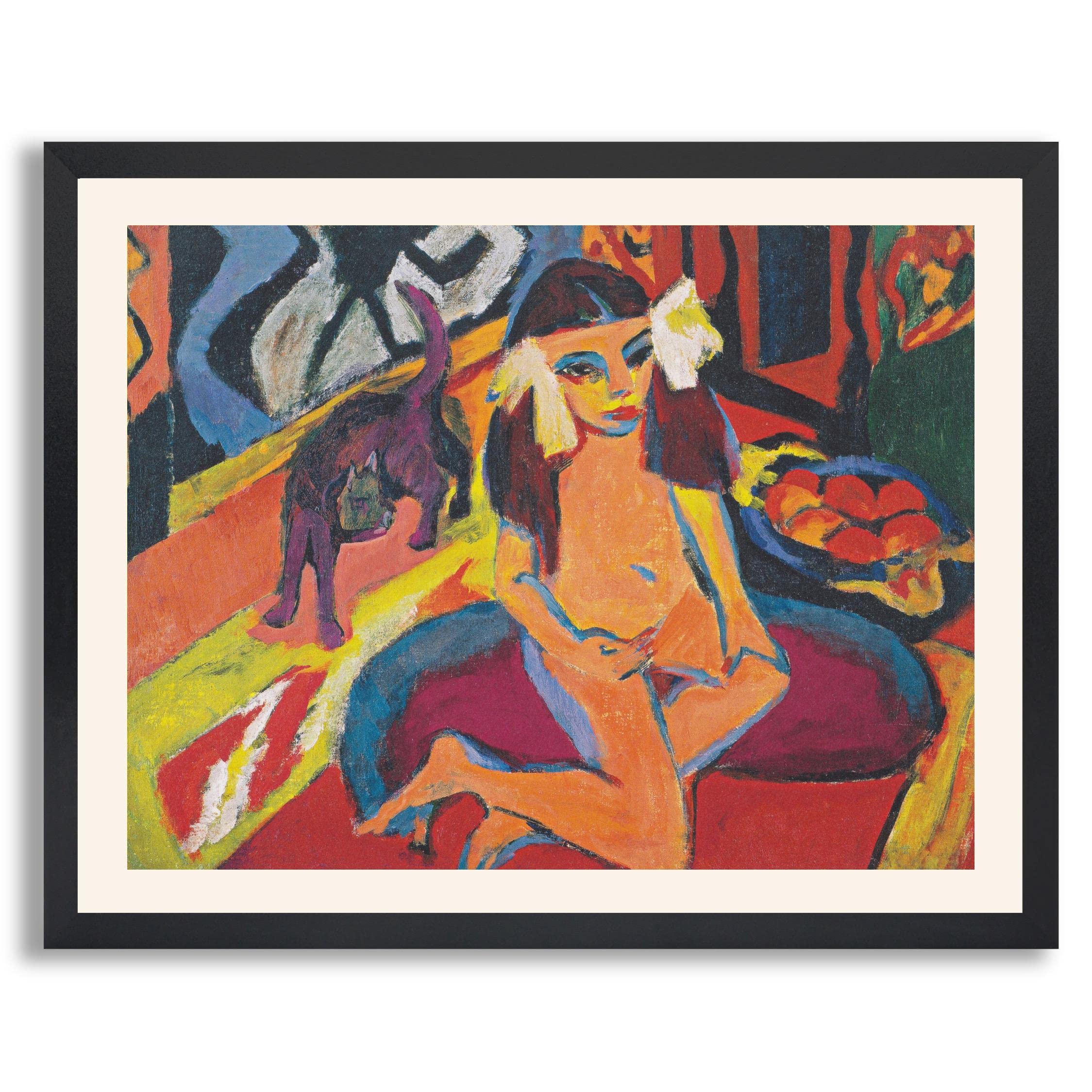 Ernst Ludwig Kirchner Girl with Cat Franzi Framed Art Print - Premium Fine Art Reproduction on Canvas with Wood Frame - Perfect for Living Room, Bedroom & Office Wall Decor