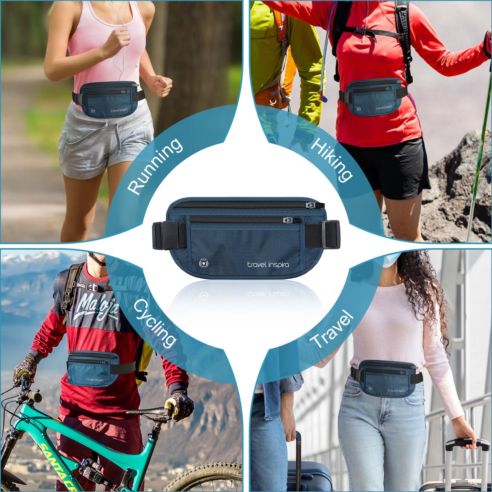 Slim Anti-Theft RFID Blocking Travel Money Belt - Hidden Passport Holder for Credit Cards, Cash & Documents - Navy Blue - Perfect for Airports, Sightseeing & International Travel Security