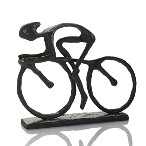 Vintage Cast Iron Racing Cyclist Sculpture - Handmade Rustic Bike Rider Statue for Home Decor, Office, and Cycling Enthusiast Gifts