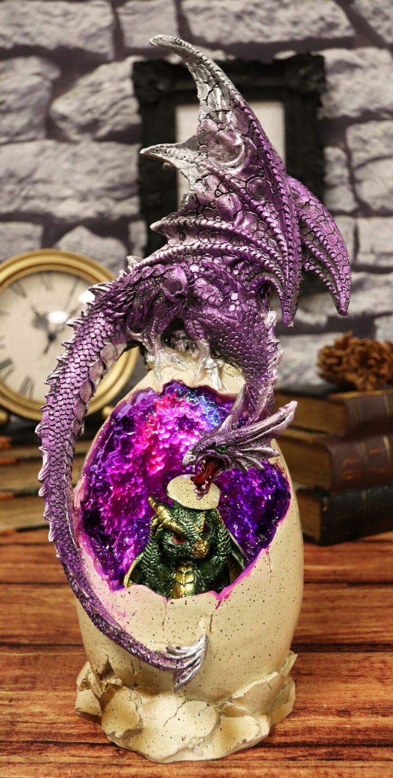 Magenta Dragon Crystal Geode Egg with Green Light - Feng Shui Decor, Meditation Gift, Home & Office Decoration for Positive Energy